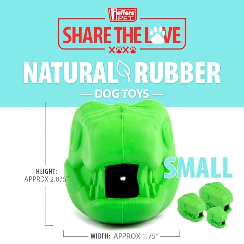 Jeffers Pet Natural Rubber Dog Chew Toy – T-rex Shape, Small - Treat Dispensing, Vanilla Scent, Durable, Non-Toxic, Dishwasher Safe, Interactive Fetch & Tug Toy, Dental Play - Perfect for Training - color: Green, size: Small
