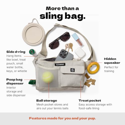 Cleverpup Walk & Train 2-in-1 Dog Walking Bag - Hands-Free, Sand - color: Sand