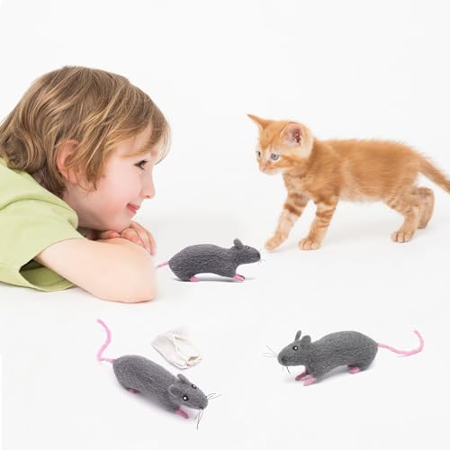 Glaciart One Felt Cat Rat Toy – Soft Fuzzy Enrichment 100% Natural Wool - Interactive Catnip Play Cat Toy Set - Safe for Pets, Non-AZO Colored Dyes - color: Rat