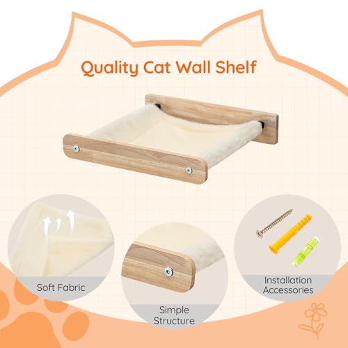 HOOBRO Cat Wall Shelf Set of 2, Wall Mounted 4-Level Cat Steps with Jute Scratching Steps, Hammock Wall Mounted, Holds up to 40 lb, Cat Wall Furniture, for Playing, Natural NL41CS03