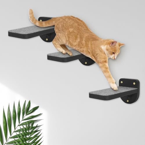 ESPETS Set of 3 Black Cat Wall Climbing Steps, Wall Mount Floating Shelves - color: Black