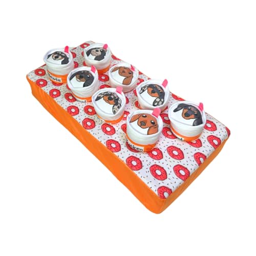 Patchwork Pet Too Much Caffween by The Weens, Interactive Dog Toy, 8 Squeaky Plush Coffee Cups with Memory Foam Base, 17 x 8.5 inch