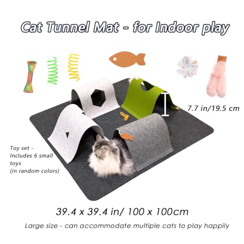 Cat Tunnel Mat for Indoor,4-Way Felt Cats Play Mat Cat Cave for Hide & Seek - color: Dark Gray