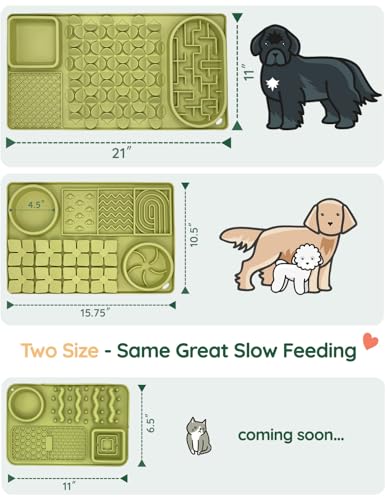 Slow Feeder Bowl for Large Dog, Silicone Lick Mat & Snuffle Mat with Suction Cups - Interactive Puzzle Feeder to Slow Eating & Keep Busy, Reduce Vomiting & Relieve Boredom (21"x 11" Green) - color: Green