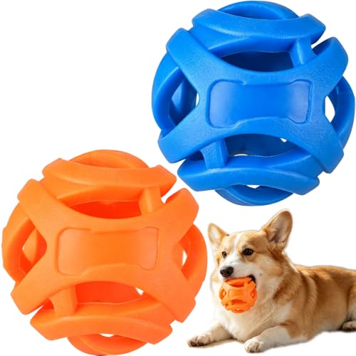 1 Pack Hollow Rubber Dog Ball Toy, Bite Resistant Elastic Chew Molar Toy, Interactive Outdoor Throwing Play Ball for Puppy Self Entertainment (Random Color)