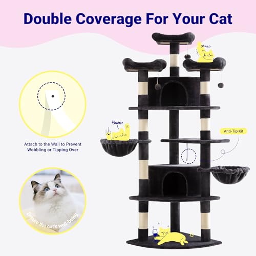 Allewie 73in Fan-Shaped Space-Saving Corner Cat Tree Tower, Dark Grey - color: Dary Grey