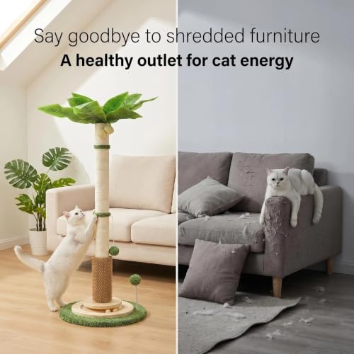 Tall Cat Scratching Post 46" Cat Scratcher Tree with Heavy Base and Ball