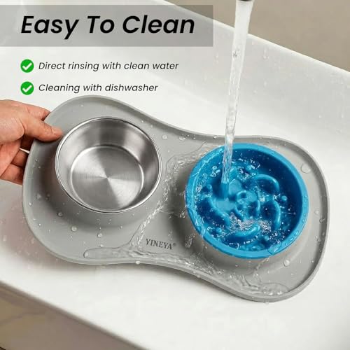 YINEYA 3 in 1 Slow Feeder Dog Bowls,Dog Water Bowl,Cat and Dog Food Bowl - color: Gray, size: Medium