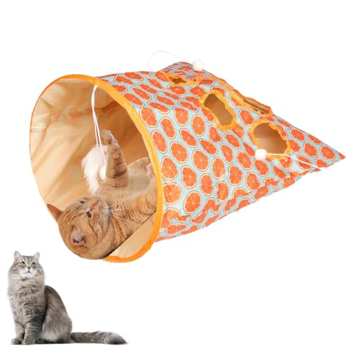 Cat Tunnel Bag for Indoor Cats, Foldable Pet Tunnel Crinkle Sack Bag with a Little Mouse & 3 Toy Ball, Portable Crinkle Paper Interactive Hide and Seek Cat Toys (Orange) - color: Orange