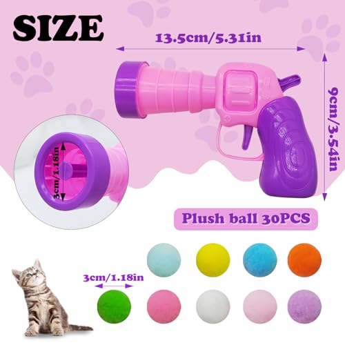 Andiker Cat Toy Balls Set, 30pcs Plush Cat Pom Pom Balls&a Plastic Launcher Set for Kitten Catch&Fetch Interactive Cat Toy with Colorful&Soft Cat Balls for Indoor Cats to Keep Fit (Pink 30pcs) - style: Pink 30pcs