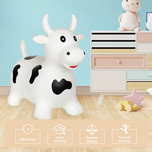 INPANY Bouncy Horse, Cow Hopper for Cowboys, Kid Gifts Toy, Pump Included - color: White Bull