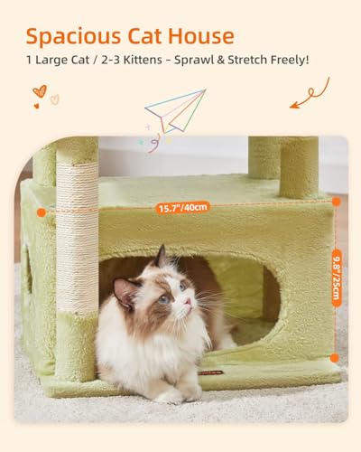 Taoqimiao Cat Tree, 38.5In Cat Tower for Indoor Cats, Suitable for Kittens - color: Green and Beige, size: 38.5 Inches