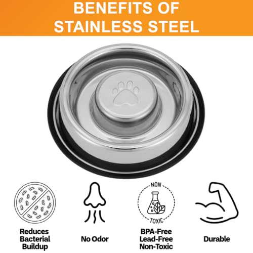Neater Pet Brands Stainless Steel Slow Feed Bowl - Non-Tip & Non-Skid - Stops Dog Food Gulping, Bloat, Indigestion, and Rapid Eating (.75 Cup) - size: .75 Cup - Non Tip