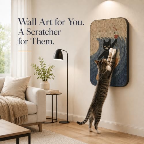 Cat Wall Scratcher, Art Cat Scratching Board for Indoor Cats - color: SurfingCat 1