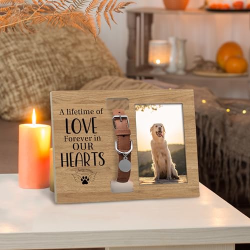 Dog Cat Pet Memorial Picture Frame with Collar Holder, 4x6 Photo, Black, White, Wooden, Traditional Style, Tabletop/Wall Mount - color: lifetime