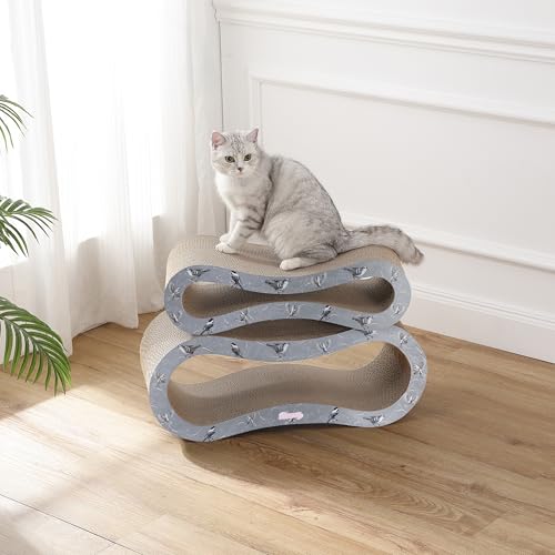 CSR1014E Suvi 26" Modern Cardboard Infinity 2-in-1 Lounge Bed Cat Scratcher with Catnip, Winter Sparrow - color: Gray
