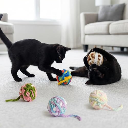 Cat Yarn Balls with Bell Inside, Kitten Toys Pack 5Pcs - color: A