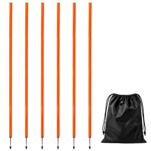 6 Pcs 5FT Adjustable Agility Training Poles for Soccer,Basketball,Football,Dog,Horse Training-Speed and Agility Training Equipment Sports Training Sticks with Stainless Steel Ground Nails - color: Orange