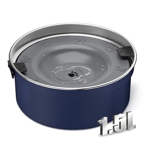 Dog Water Bowl No Spill, 1.5L/50oz Stainless Steel Slow Water Bowl for Dogs, Spill Proof Dog Bowl with Anti-Splash & Non-Slip, Slow Drinking Water Bowl Dispenser for Messy Drinkers (Blue) - color: Blue