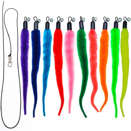miwoowim 11PCS Cat Wand Refills, Fuzzy Worms with Bells & String with Clasp - color: 10 Worms Refill