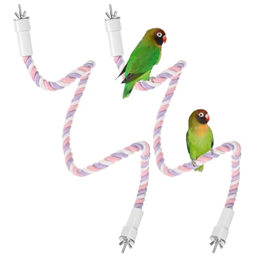 M METERXITY 2-Pack Rope Perches for Bird Cages, 31.5 in Length Comfort Grip Flexible Rope Perch Beak & Paw Grinding for Parrots/Cockatiels/Parakeets, Bird Platform Sand [Pink Purple] - color: Pink Purple, size: 31.5 in