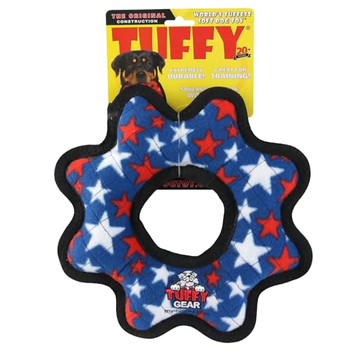 TUFFY® 2 Pack Blue Star Gear Ring Ultra Durable Plush Dog Toys - color: 2PK Multi-color Star Gear Ring