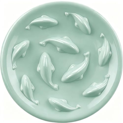 Slow Feeder Bowl for Cats and Small Dogs,Cilkus Fish Pool Design, Fun Interactive Bloat Stop Puzzle Feeder Bowl Healthy Eating Diet Made of Melamine Food Grade Material Dishwasher Safe (Green) - color: Green