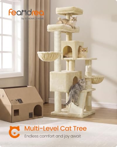 Feandrea Cat Tree, 68.5-in Tall Cat Tower, Multi-Level Condo, Beige - color: Beige