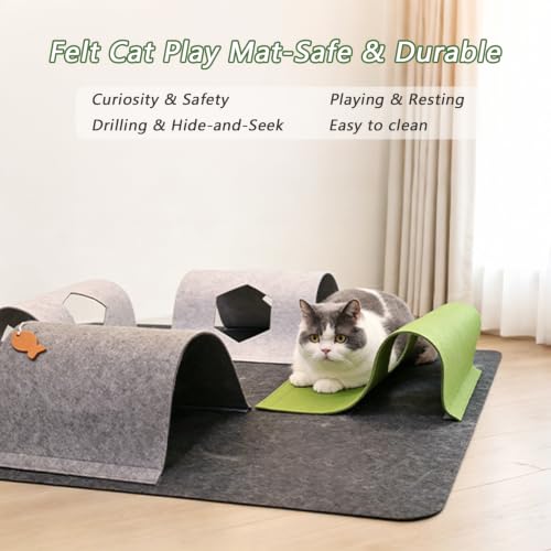 Cat Tunnel Mat for Indoor,4-Way Felt Cats Play Mat Cat Cave for Hide & Seek - color: Dark Gray