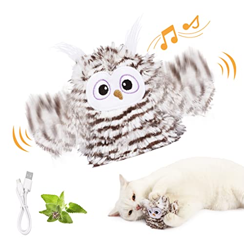 Kimee Cat Toy Automatic Chirping Owl Interactive Toys with Catnip