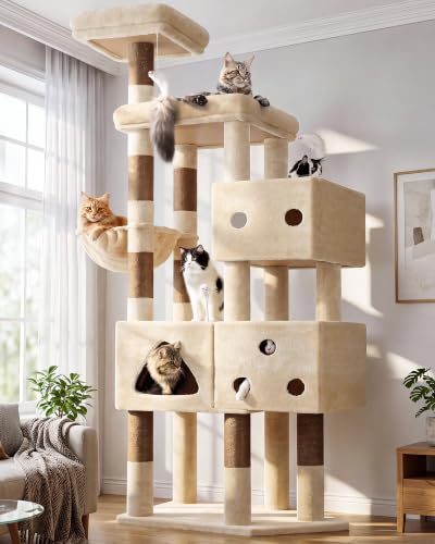 Globlazer Extra Large Cat Tower for Big Cats 20 lbs, 81in, F81, Beige - color: Beige
