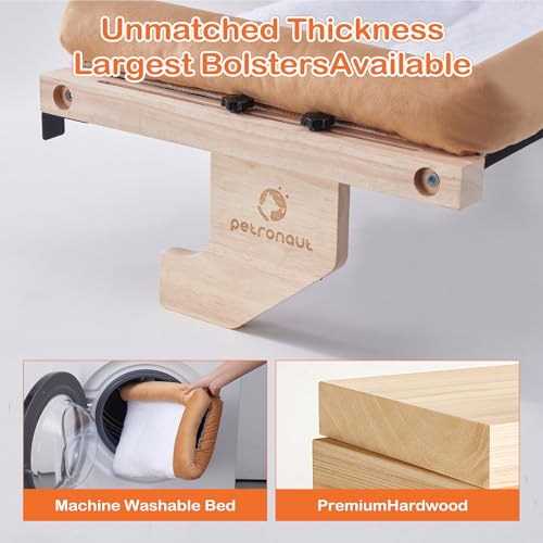 Cat Window Perch + Bonus Toy by Petronaut – Solid Wood, Durable & Easy-Clean, Comfortable Orthopedic Hammock, No Drilling, No Suction Cups, Holds 40 lbs – Window Seat for Large Cats, 21.7"x15"