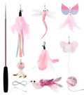 SONGWAY Interactive Cat Wand Toy Set - Retractable Cat Teaser Wand with 8 PCS Cat Toy Attachments, Dragonfly Butterfly Bird Mouse Yarn Ball Tassel Feather Cat Toy Refills for Indoor Cats Kittens, Pink - color: Pink