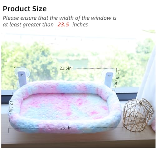 Cat Window Perch, Sturdy Cat Hammock with Strong Suction Cups for Large Heavy Cats, Gradient Color Shiny Fabic with Cushioned Border, Cute Window Bed Seat for Cats Inside with Movable Toy Hooks (XL) - size: XL (25.1'L x11.2'W x7.8'H)