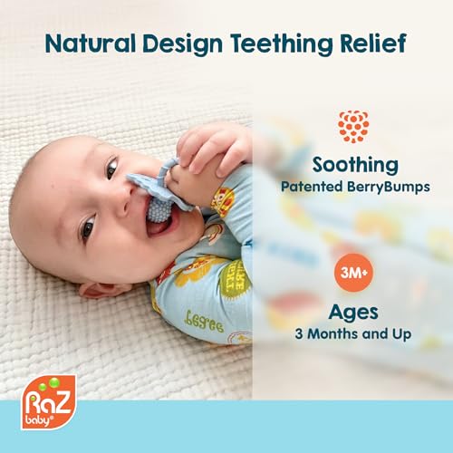 RaZbaby Bear RaZbuddy w/RaZberry Teething Relief Pacifier – Soothes Sore Gums w/Nature-Inspired Texture, 100% BPA-Free Silicone Teether, Detachable Stuffed Animal – 3 Months+ Teether, Coconut - color: Bear