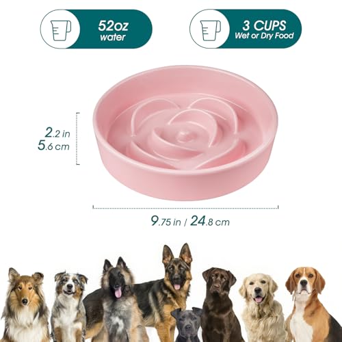 vancasso Ceramic Slow Feeder Dog Bowl, 3 Cups Puzzle Dish for Large Breeds - color: Pink, size: L - 3 Cups