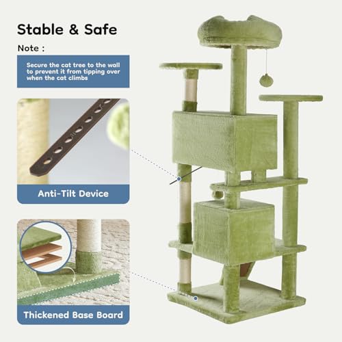 DUMOS 54-inch Cat Tree Tower with Scratching Posts, Indoor Use - color: Green, size: 54 Inch