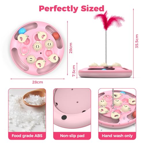 Cat Puzzle Feeder Toy, 3 in 1 Interactive Slow Feeder for Cats, Pink - color: Pink