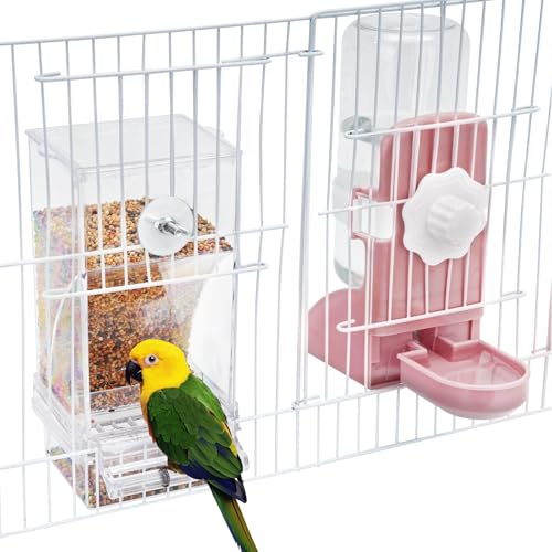 Lemtrflo No Mess Bird Feeder Water Dispenser Set, Automatic Bird Feeder - color: pink