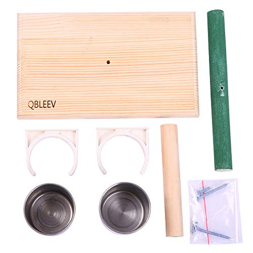 QBLEEV Bird Play T-Stands Tabletop Perch, Wooden Parrot Playstand with Cups - color: Silver