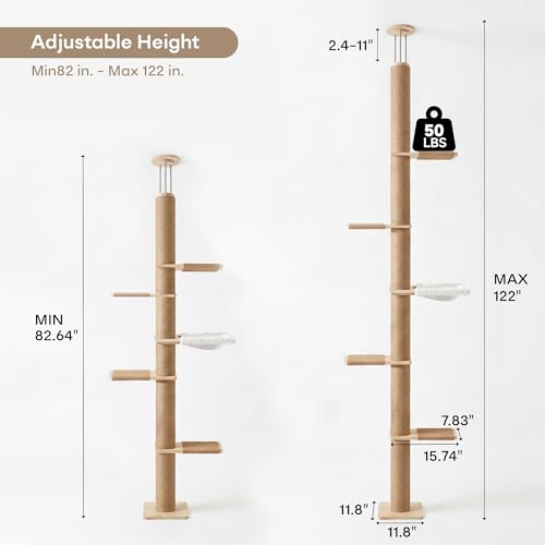 Floor to Ceiling Cat Tree,5 Tier Adjustable Height Climbing Tower - size: Floor to Ceiling