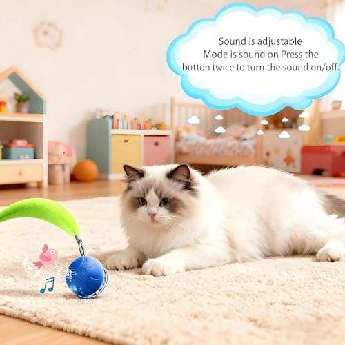 Interactive Cat Toy Ball Automatic Interactive Cat Toys for Indoor Cats with Birdsong 3 Tails 3 Modes Newly Upgraded Speedy 2.0 Tail Cat Toys for Kitten/Small/Medium/Large Cats to Keep Them Busy(Blue) - color: C01-Blue