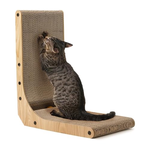 FUKUMARU Cat Scratcher, 18.7 Inch L Shaped Cat Scratch Pad Wall Mounted - size: 1 Pack 18.7 in Wood Color