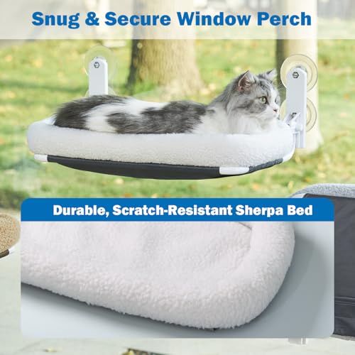 Zakkart Foldable Cat Hammock for Window (White Bolster Bed, Large) - color: White Bolster Bed, size: Large