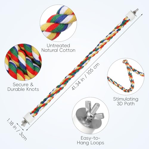 iplusmile Bird Rope Perch Swing & Climbing Toy - 40-Inch Extra Long Soft Spiral Colorful Cotton Rope for Parrots Cockatiels Parakeets Budgie Cage Accessories (Pack of 2) - size: 40 inch / 105 cm (Pack of 2)