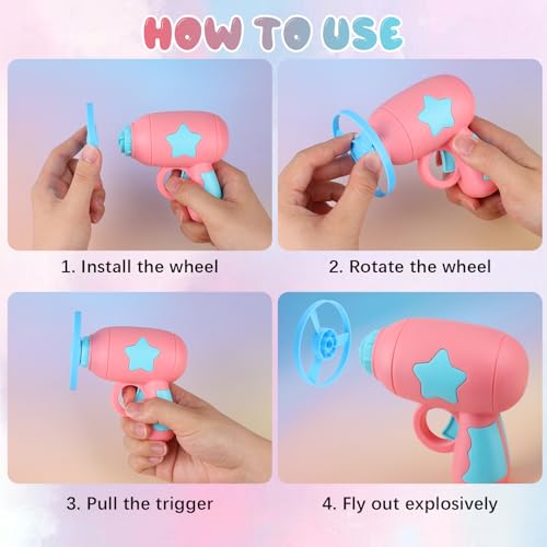 2PCS Cat Fetch Disc Launcher Toy with Colorful Flying Propellers Set,Cat Playing Tracking LED Spinning Top Interactive Toys for Kitten Chasing Training Hunting（Pink+Blue）