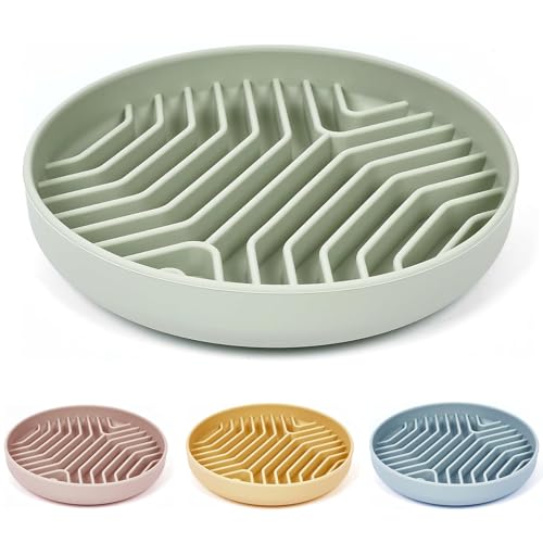 Silicone Slow Feeder Dog Bowls, Puzzle Design with Suction Cups (Green) - color: Green
