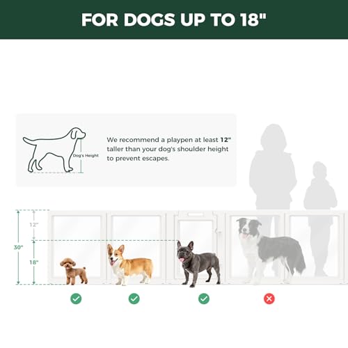 FXW AuraSpace Clear Acrylic Indoor Dog Playpen, 30" H, 16 Panels, White - color: White, size: 30"H