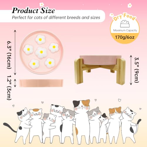 Elevated Ceramic Slow Feeder Cat Bowl with Anti-Slip Bamboo Stand - color: White + Stand