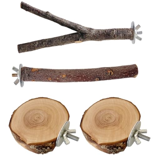4PCS Natural Wood Bird Perches for Cage, Parrot Cage Perch Stand, Cage Accessories, Wooden Platform for Birds, Toys for Parakeets, Cockatiel, Budgie, Conure - color: 4perches